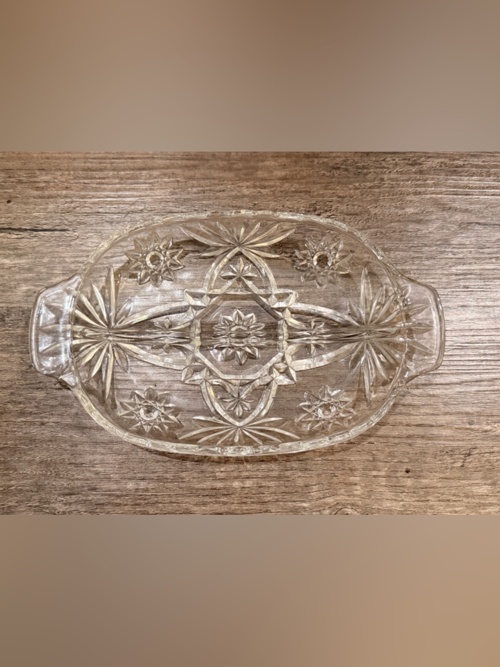 Vintage Anchor Hocking Clear Glass Star of David Divided Relish Dish